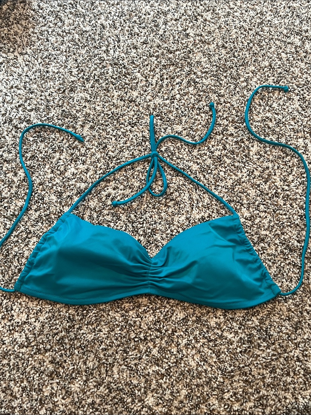 Victoria's Secret Teal Blue Halter Bikini Top LARGE Tie Up Back and Tie Neck